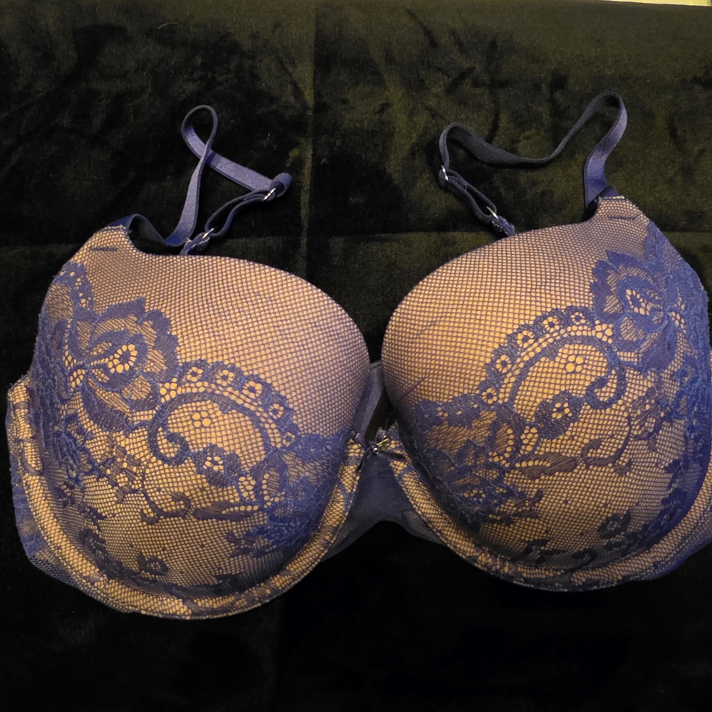 VS Blue Lace Overlay Bra with Molded Cups